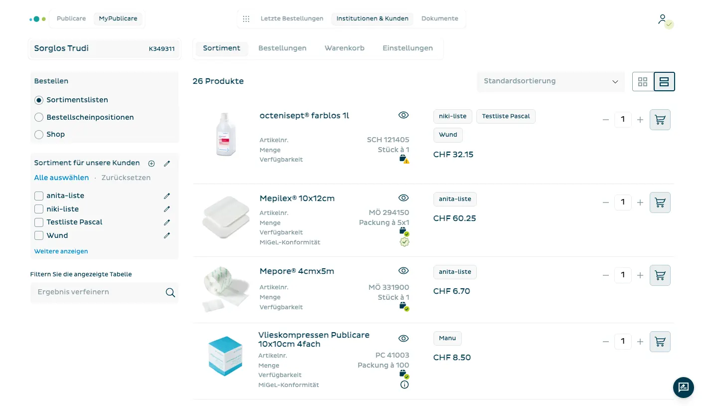 MyPublicare Portal – Produktkatalog und Sortimentsverwaltung